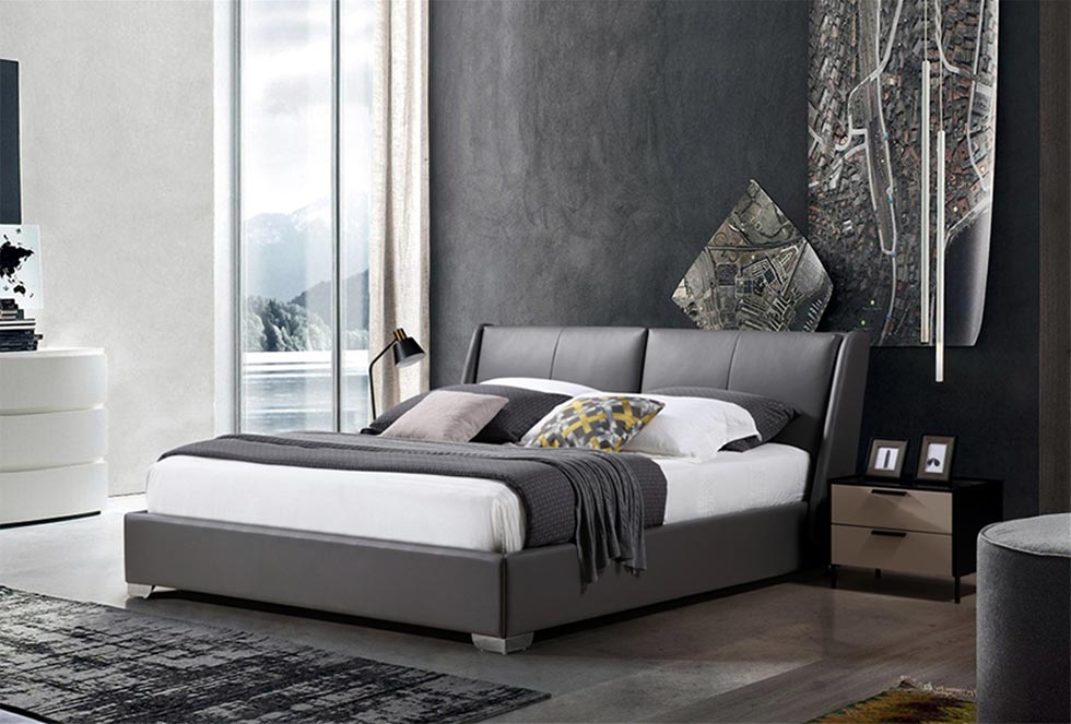 Modern Upholstered Bed In Leather