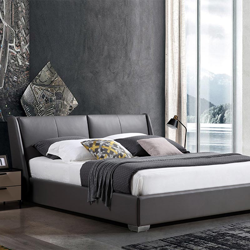 Light Luxury Leather Bed Solid Wood Frame Set